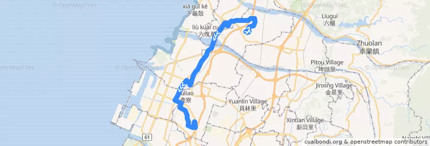 Mapa del recorrido 95路 (往六福公園) de la línea  en تایچونگ.
