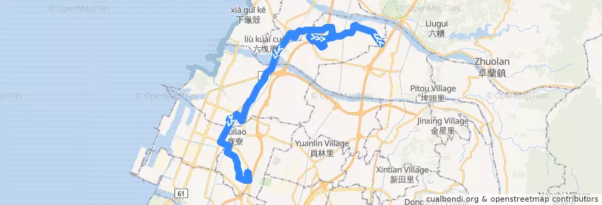 Mapa del recorrido 95副 (往六福公園) de la línea  en 臺中市.
