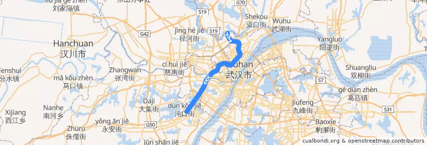 Mapa del recorrido 武汉轨道交通3号线 de la línea  en Ухань.