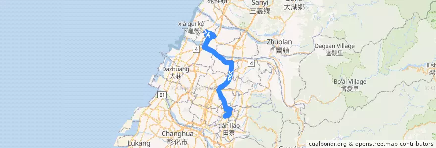 Mapa del recorrido 154路 (往大甲區公所_往程) de la línea  en 타이중 시.