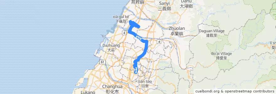 Mapa del recorrido 157路 (往大甲區公所_往程) de la línea  en Taichung.