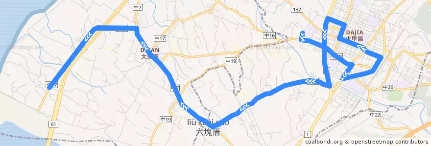 Mapa del recorrido 699路 (往南埔_往程) de la línea  en Тайчжун.