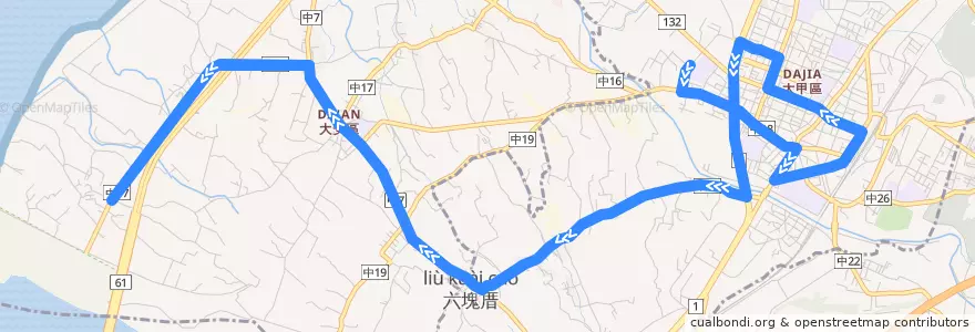 Mapa del recorrido 699路 (往大甲體育場_返程) de la línea  en Taichung.