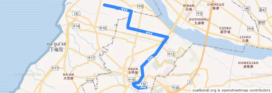 Mapa del recorrido 661路 (往永安國小_右環往程) de la línea  en Тайчжун.