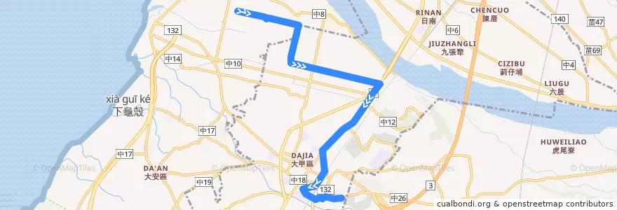 Mapa del recorrido 661路 (往致用高中_左環返程) de la línea  en تایچونگ.