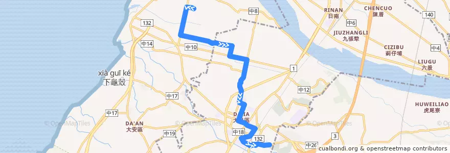 Mapa del recorrido 661路 (往致用高中_右環返程) de la línea  en Taichung.
