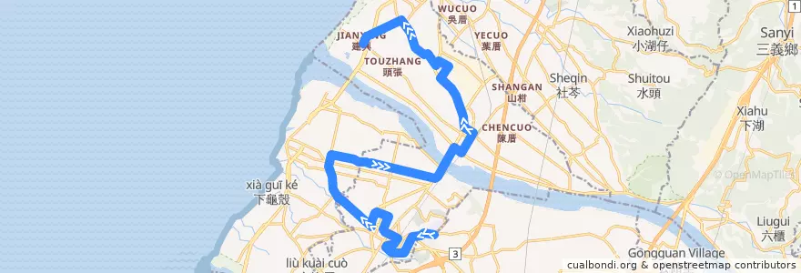 Mapa del recorrido 657路 (往建興_往程) de la línea  en 大甲区.