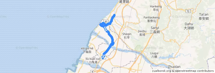 Mapa del recorrido 662路 (往國立苑裡高中_往程) de la línea  en 大甲區.