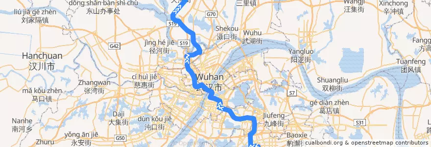 Mapa del recorrido 武汉地铁2号线 de la línea  en ووهان.