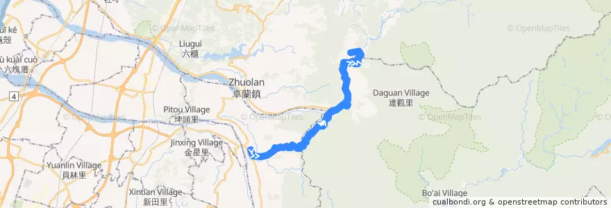 Mapa del recorrido 253路  (往東勢_返程) de la línea  en 臺中市.