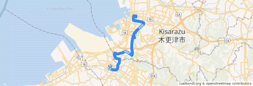Mapa del recorrido 畑沢線（君津駅南口行き） de la línea  en 木更津市.