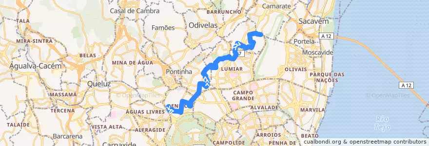 Mapa del recorrido Bus 703: Bairro de Santa Cruz → Charneca de la línea  en Lisboa.