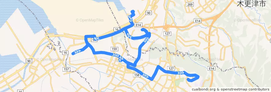 Mapa del recorrido 君津市内循環線（A廻り、君津健康センター通過） de la línea  en 千葉県.