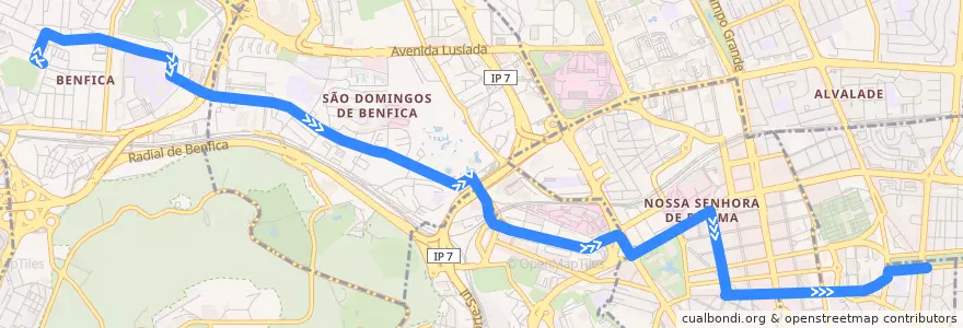 Mapa del recorrido Bus 716: Benfica - Alameda Padre Álvaro Proença → Alameda Dom Afonso Henriques de la línea  en Lizbon.