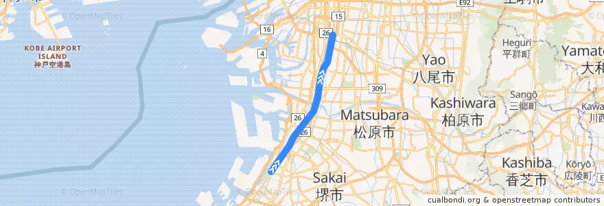 Mapa del recorrido 阪堺電車阪堺線 de la línea  en Prefectura de Osaka.