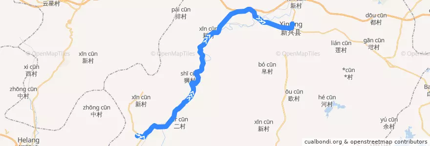 Mapa del recorrido 新兴至天堂(新兴汽车站-天堂汽车站) de la línea  en 新兴县 (Xinxing).
