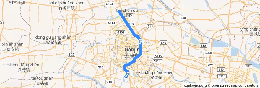 Mapa del recorrido 天津地铁5号线 de la línea  en تیانجین.