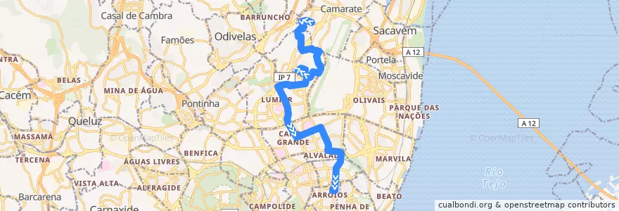 Mapa del recorrido Bus 717: Fetais → Praça do Chile de la línea  en Lizbon.