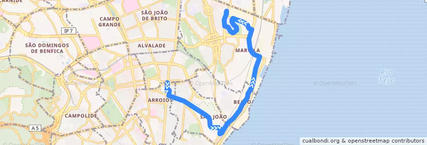 Mapa del recorrido Bus 718: Alameda Dom Afonso Henriques → ISEL de la línea  en Großraum Lissabon.