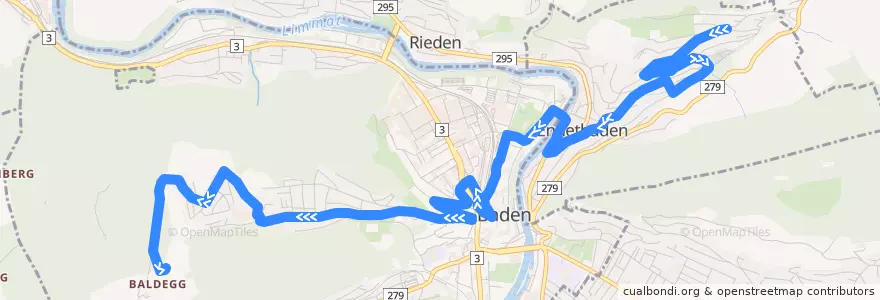 Mapa del recorrido Bus 5: Ennetbaden => Baldegg de la línea  en Bezirk Baden.