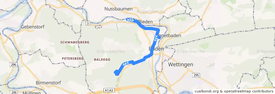 Mapa del recorrido Bus 9: Baden, Kraftwerk => Altersheim de la línea  en Baden.