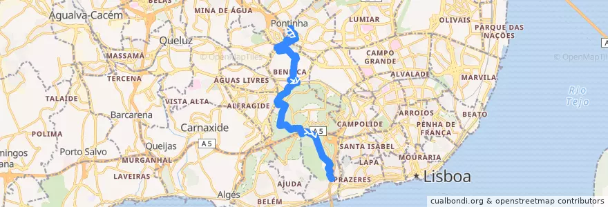 Mapa del recorrido Bus 724: Pontinha → Alcântara - Calçada da Tapada de la línea  en لشبونة.