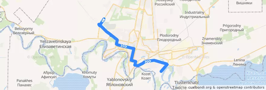 Mapa del recorrido Автобус №22: ТЦ "Западный" => ул. Старокубанская de la línea  en городской округ Краснодар.