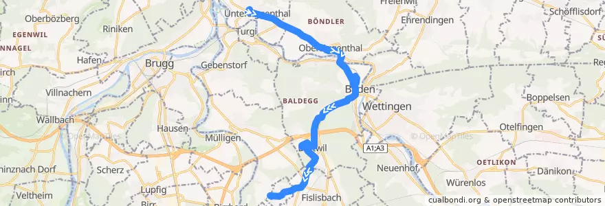 Mapa del recorrido Bus 6: Untersiggenthal => Rütihof de la línea  en Bezirk Baden.