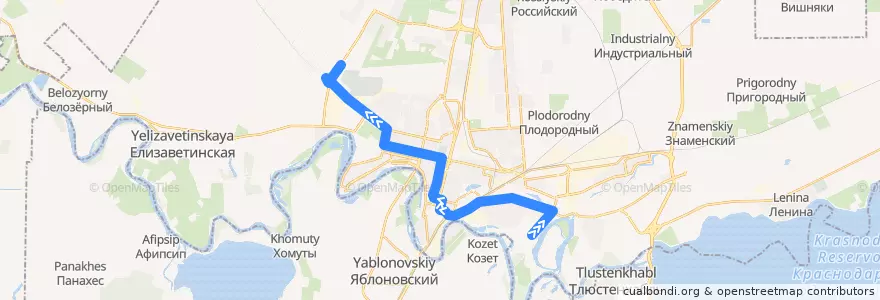 Mapa del recorrido Автобус №22: ул. Старокубанская => ТЦ "Западный" de la línea  en городской округ Краснодар.