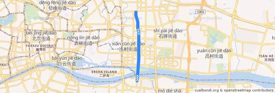 Mapa del recorrido APM线 de la línea  en Tianhe District.