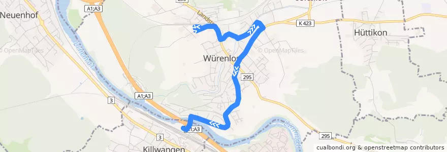 Mapa del recorrido Bus 11: Würenlos => Killwangen de la línea  en Würenlos.