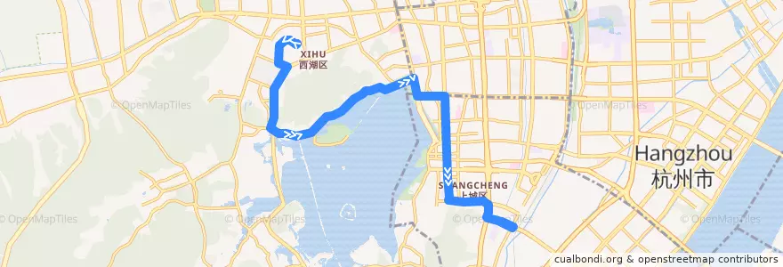 Mapa del recorrido 117路 黄龙旅游集散中心 -> 胡雪岩故居 de la línea  en Hangzhou.