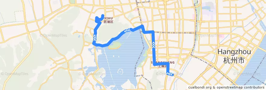 Mapa del recorrido 117路 胡雪岩故居 -> 黄龙旅游集散中心 de la línea  en Hangzhou.