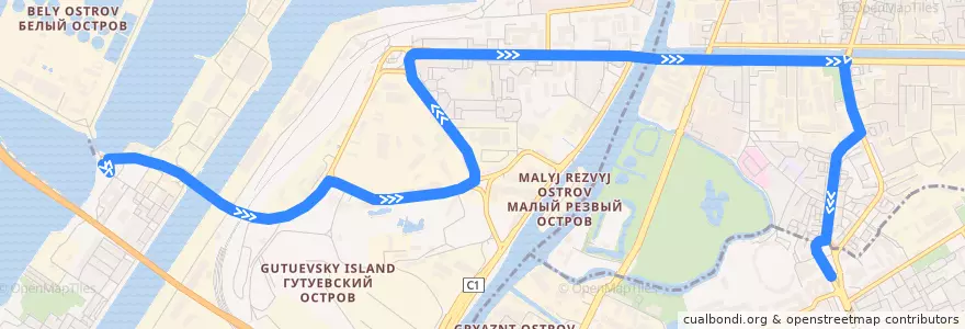 Mapa del recorrido Автобус № 35: Канонерский остров => площадь Стачек de la línea  en São Petersburgo.