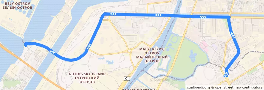 Mapa del recorrido Автобус № 35: площадь Стачек => Канонерский остров de la línea  en Санкт-Петербург.