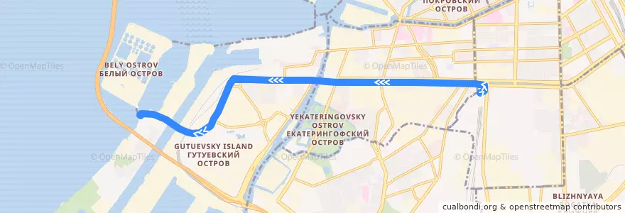 Mapa del recorrido Автобус № 67: Балтийский вокзал => Канонерский остров de la línea  en Saint Petersburg.