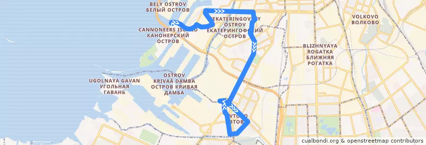 Mapa del recorrido Автобус № 66: Канонерский остров => Кировский завод de la línea  en Кировский район.