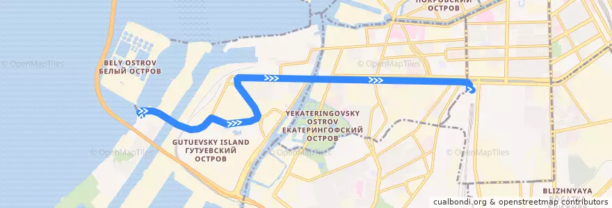 Mapa del recorrido Автобус № 67: Канонерский остров => Балтийский вокзал de la línea  en Санкт-Петербург.