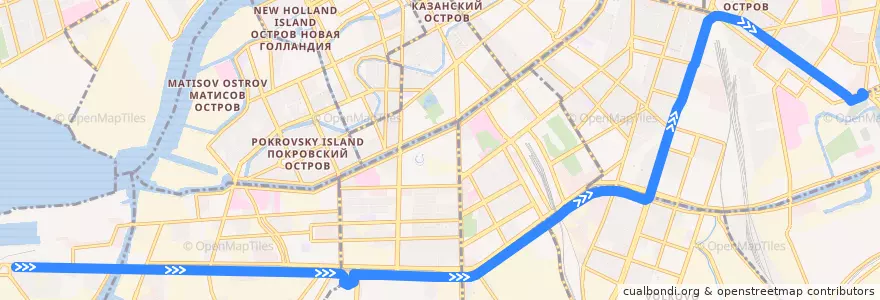 Mapa del recorrido Автобус № 65: Двинская улица => площадь Александра Невского de la línea  en Санкт-Петербург.