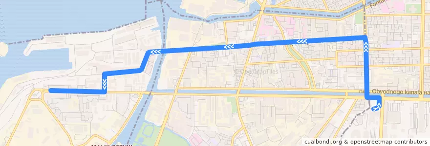 Mapa del recorrido Автобус № 43: Балтийский вокзал => Двинская улица de la línea  en San Petersburgo.