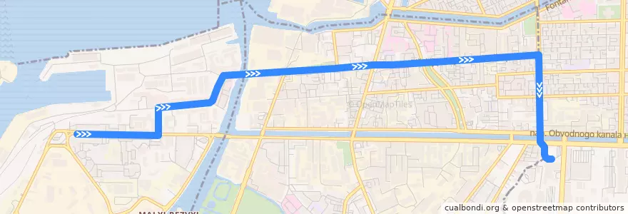 Mapa del recorrido Автобус № 43: Двинская улица => Балтийский вокзал de la línea  en Санкт-Петербург.