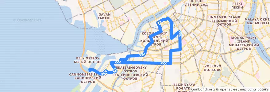 Mapa del recorrido Автобус № 70: Двинская улица => Двинская улица de la línea  en Санкт-Петербург.