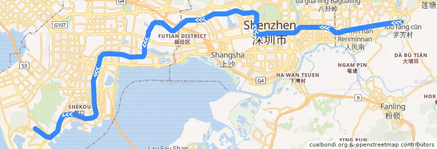 Mapa del recorrido 2号线 （蛇口线） de la línea  en 深セン市.