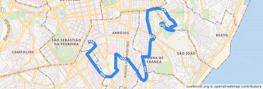 Mapa del recorrido Bus 730: Picoas → Picheleira (Quinta do Lavrado) de la línea  en 里斯本.