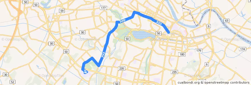 Mapa del recorrido 茨城交通バス30系統 智学館⇒滝下橋⇒水戸駅 de la línea  en Мито.