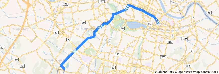 Mapa del recorrido 茨城交通バス38系統 水戸駅⇒(特急)⇒市立競技場 de la línea  en Мито.