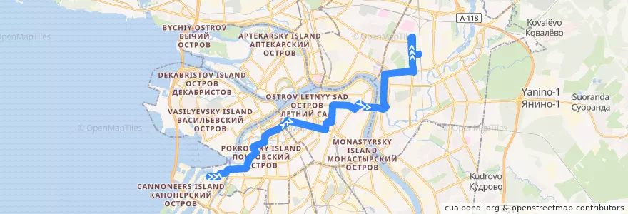 Mapa del recorrido Автобус № 22: Двинская улица => улица Стасовой de la línea  en San Pietroburgo.