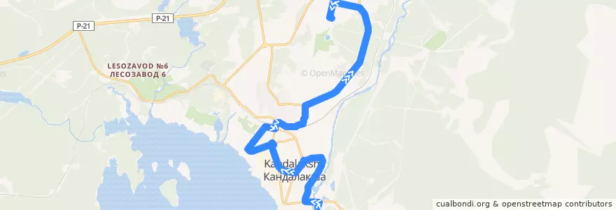 Mapa del recorrido Автобус 5: Восточная => Наймушина de la línea  en городское поселение Кандалакша.