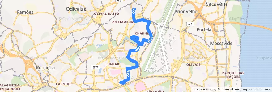 Mapa del recorrido Bus 798: Galinheiras → Campo Grande (Metro) de la línea  en 리스본.