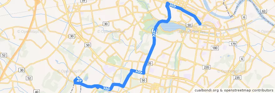 Mapa del recorrido 関東鉄道バス 市立競技場⇒千波⇒水戸駅 de la línea  en 水戸市.